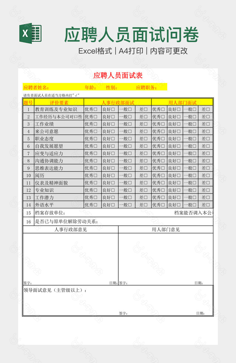 应聘人员面试问卷