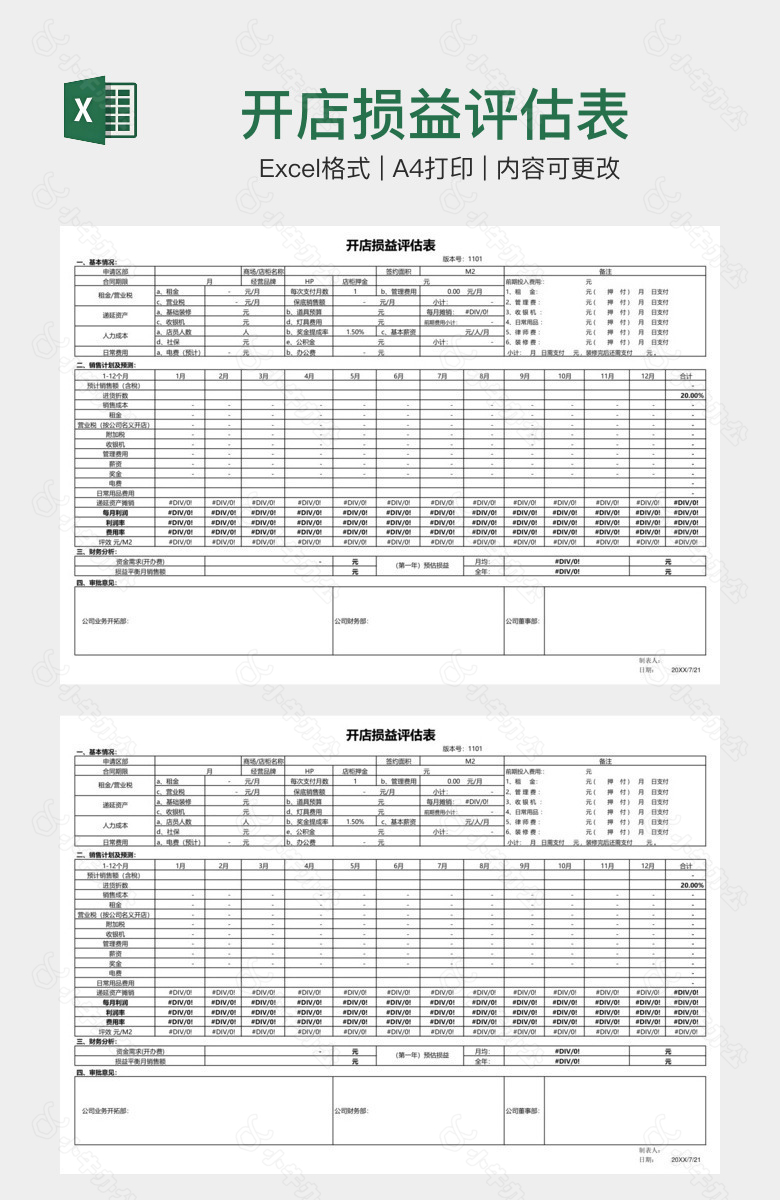 开店损益评估表