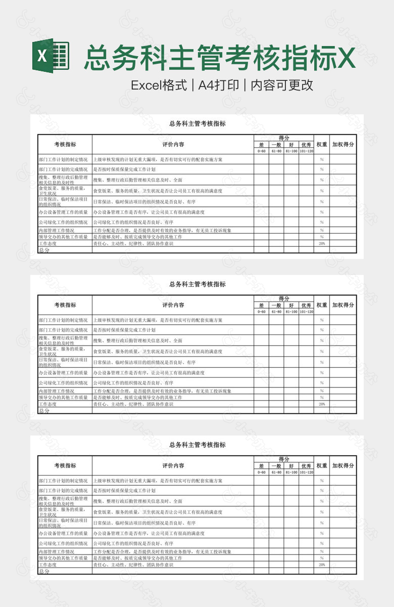 总务科主管考核指标XLS