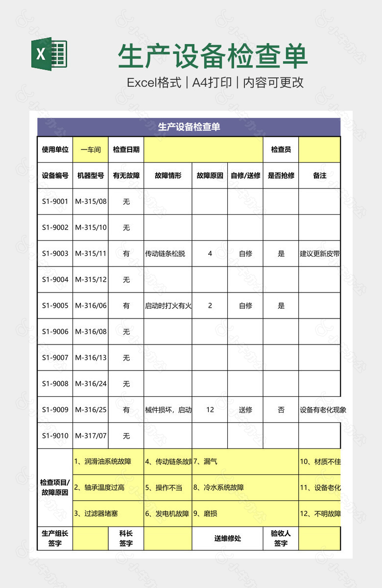 生产设备检查单