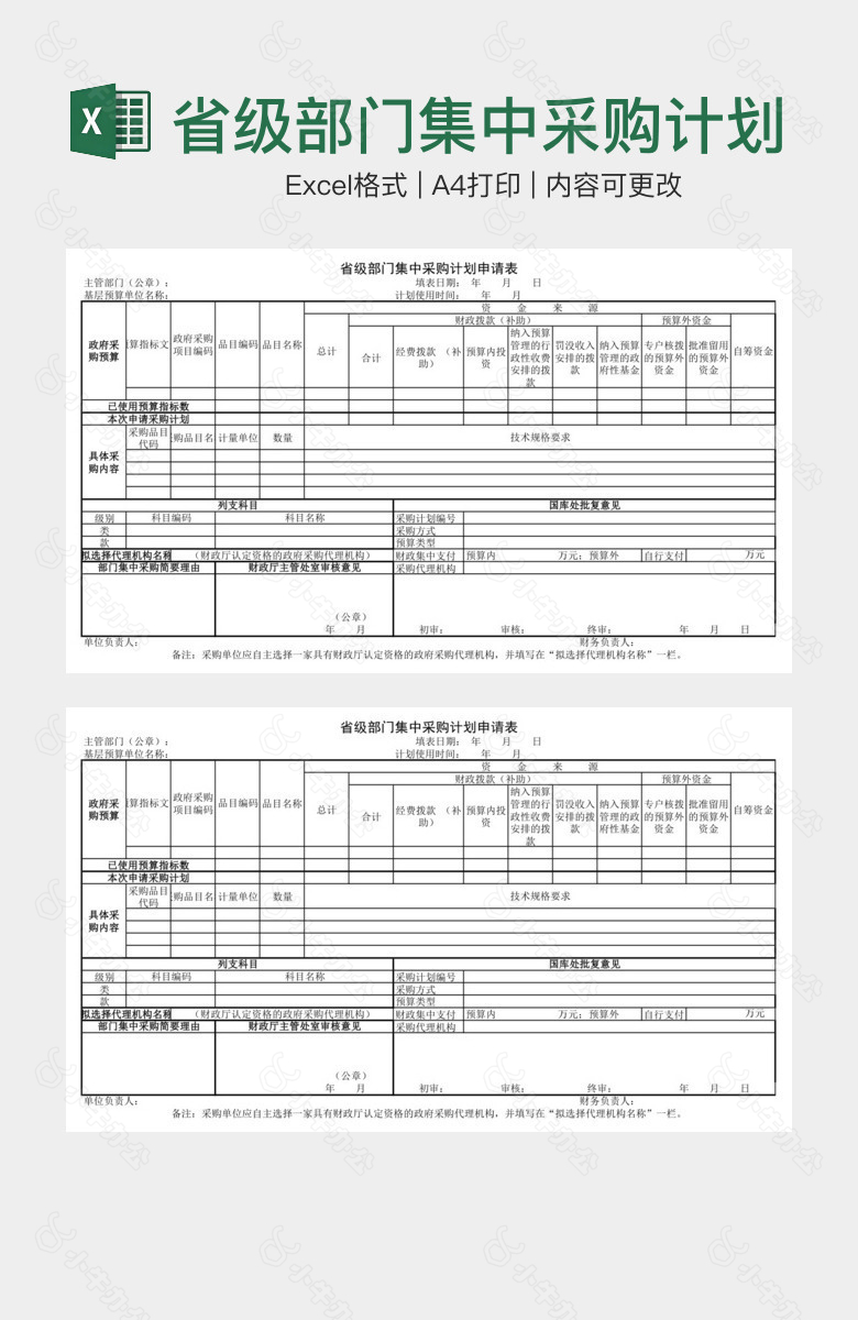 省级部门集中采购计划申请表