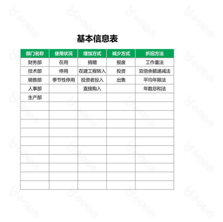 简约绿色固定资产登记折旧明细表no.2