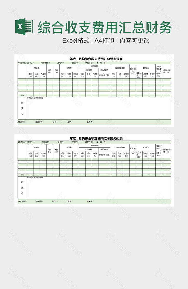 综合收支费用汇总财务报表