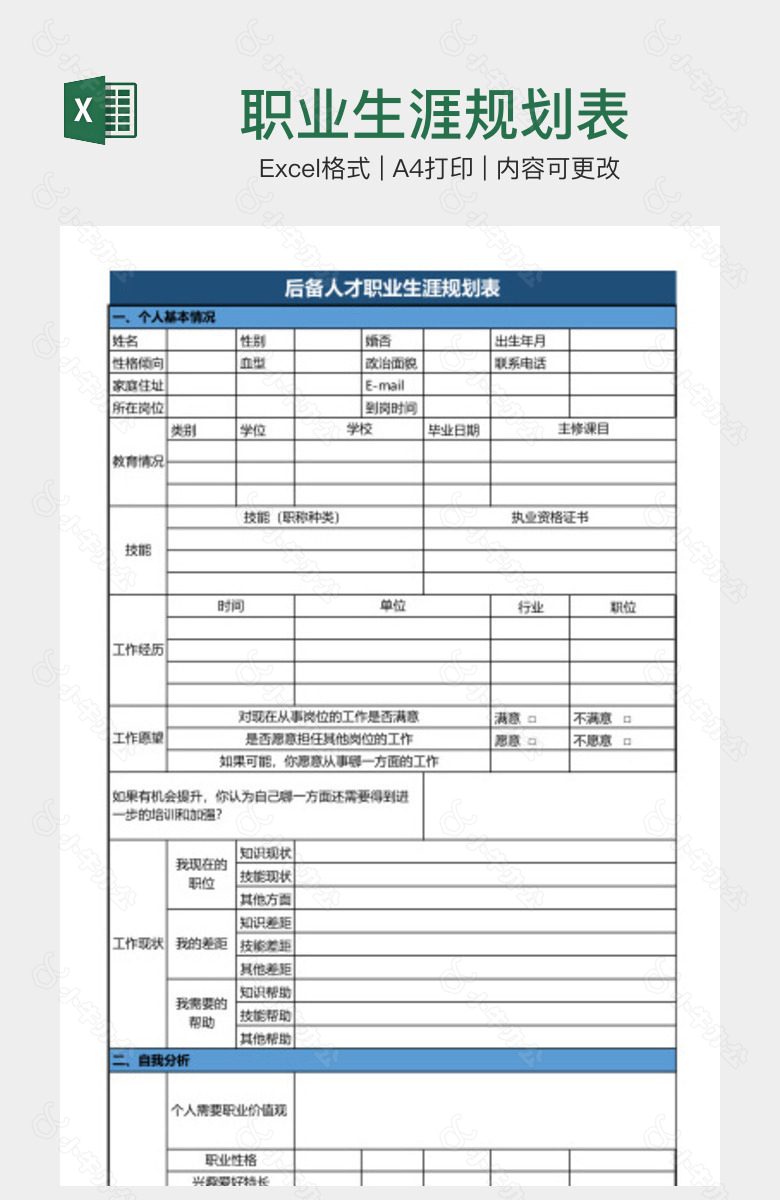 职业生涯规划表