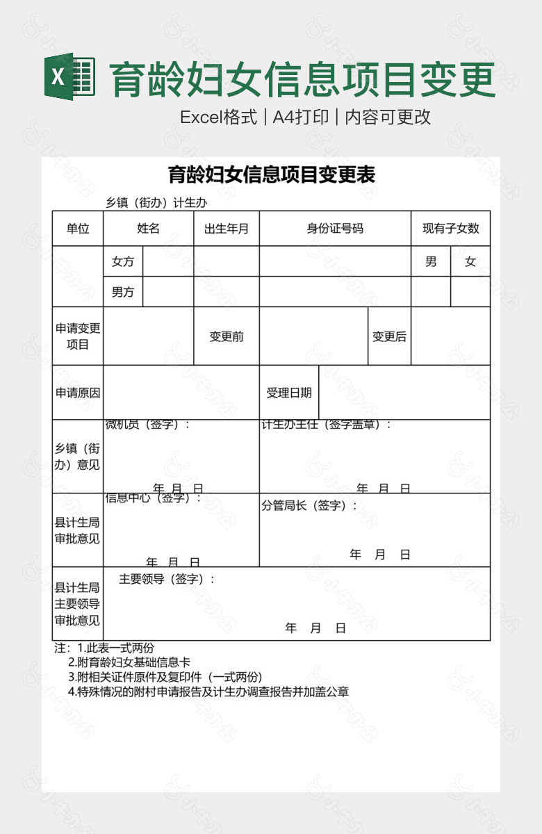 育龄妇女信息项目变更表