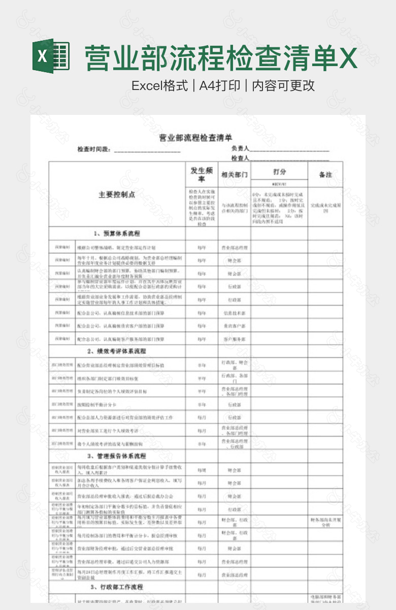 营业部流程检查清单XLS