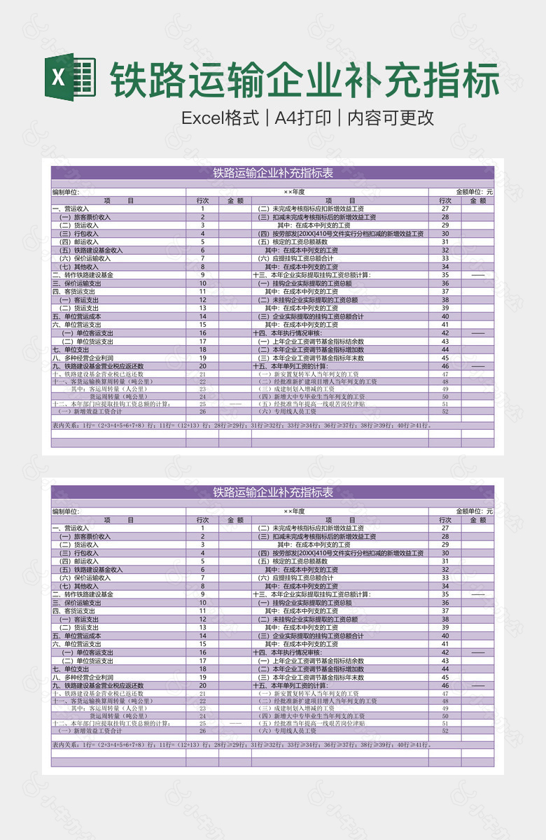 铁路运输企业补充指标表