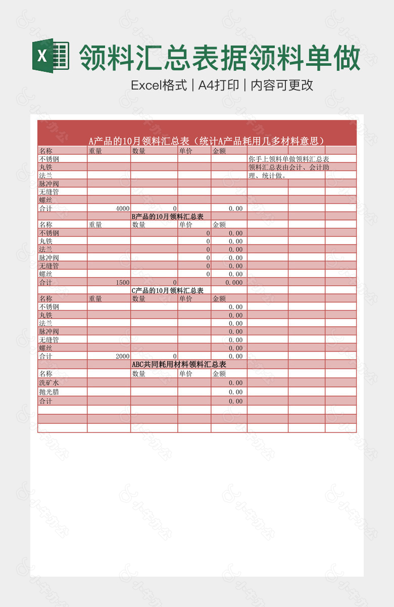 领料汇总表据领料单做