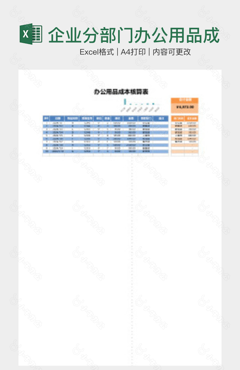 企业分部门办公用品成本统计表