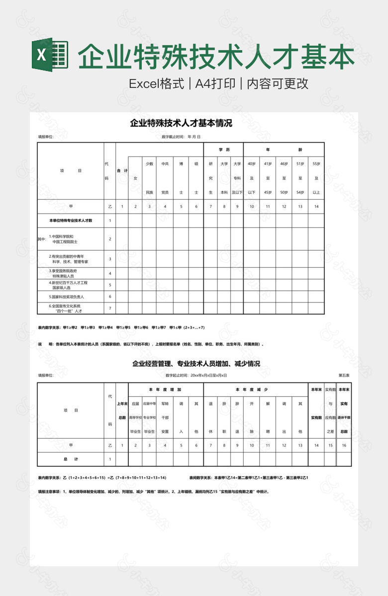 企业特殊技术人才基本情况表