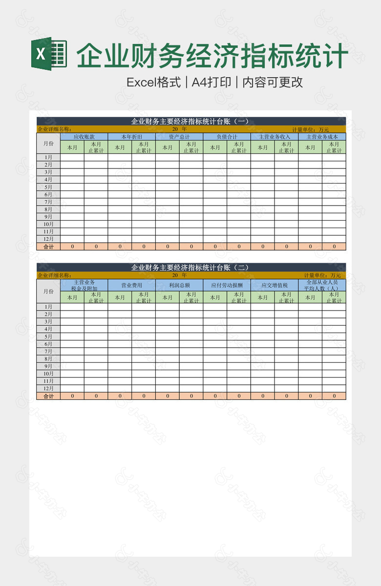 企业财务经济指标统计台账