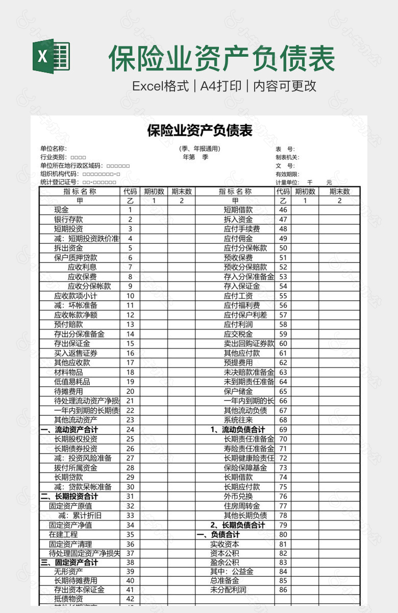 保险业资产负债表