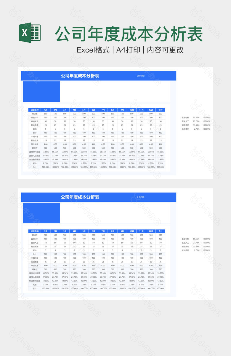 公司年度成本分析表