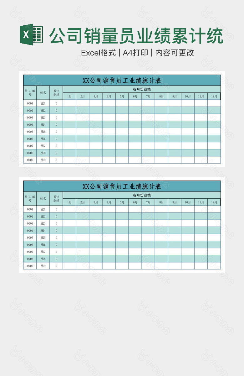公司销量员业绩累计统计表
