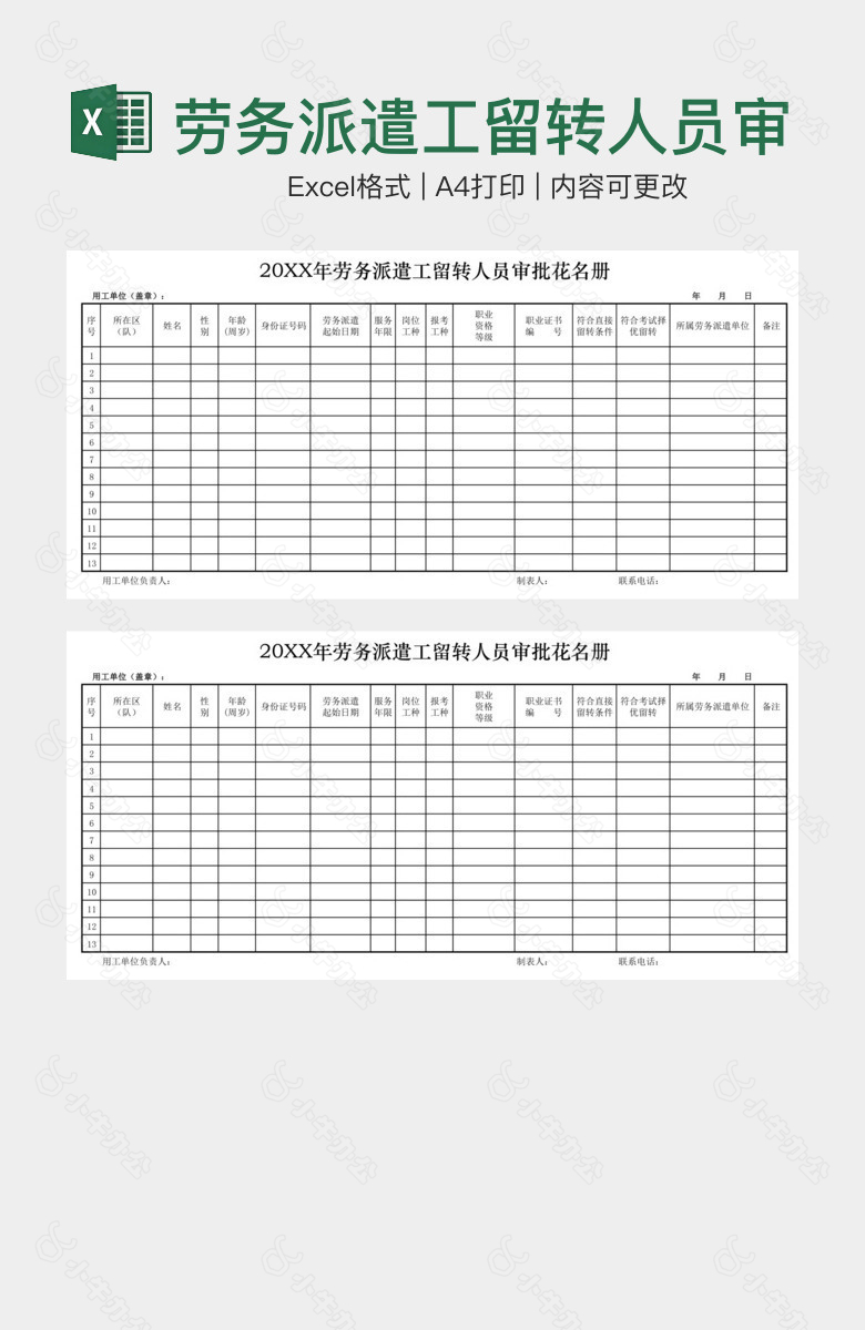 劳务派遣工留转人员审批花名册