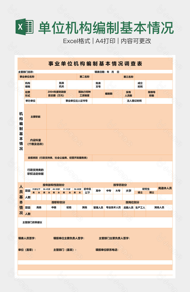 单位机构编制基本情况调查表