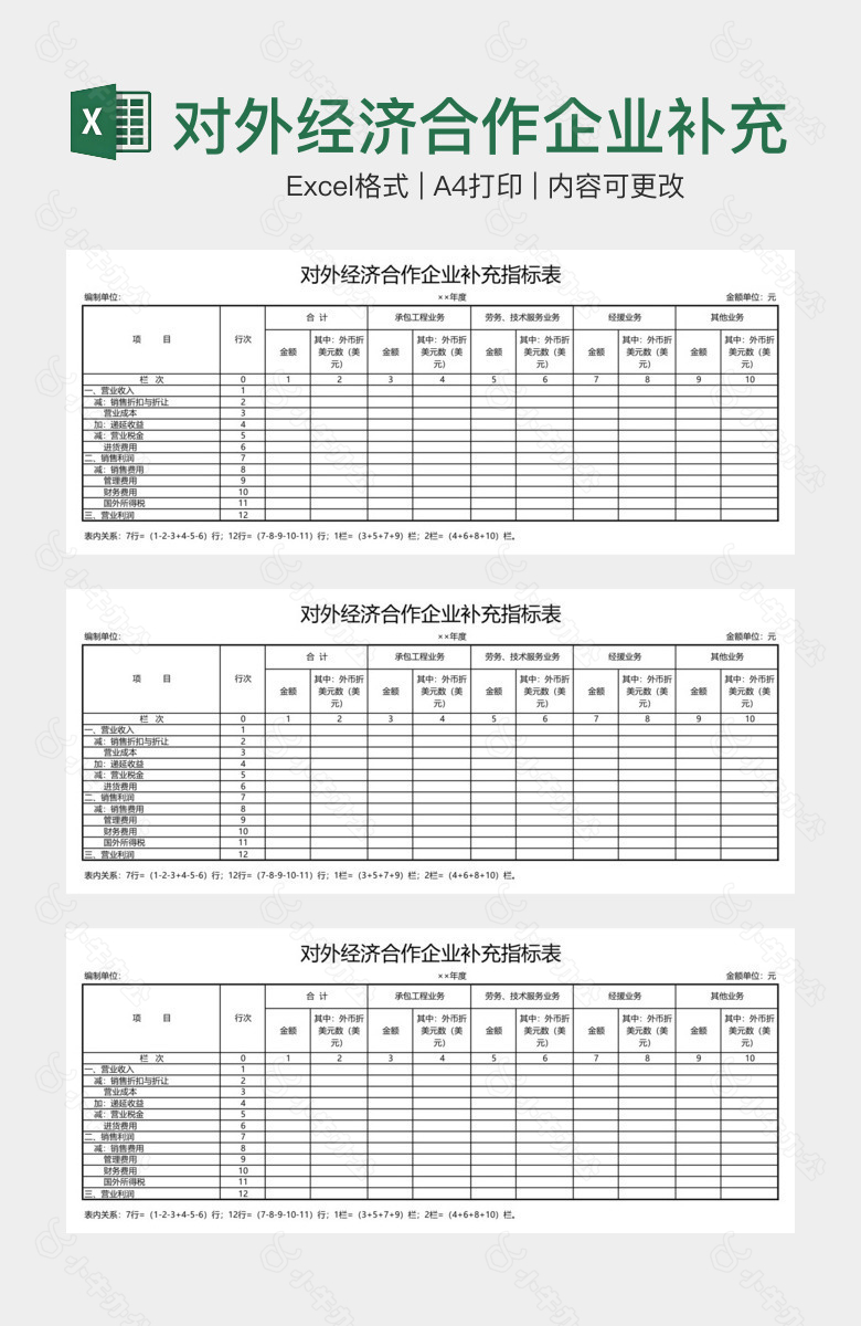 对外经济合作企业补充指标表