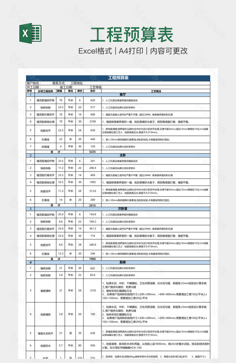 工程预算表