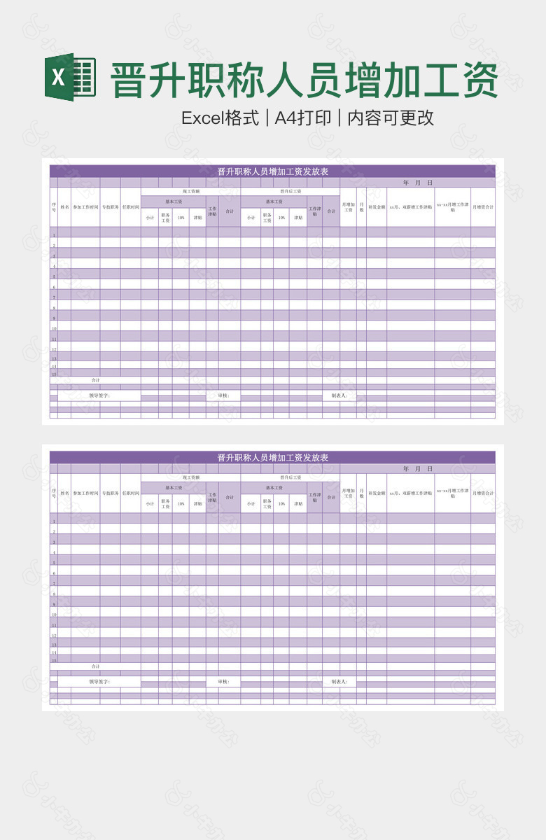 晋升职称人员增加工资发放表