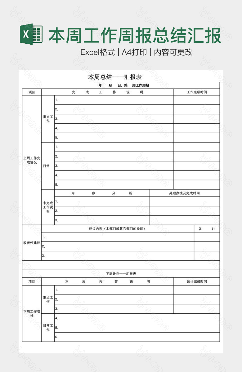 本周工作周报总结汇报表