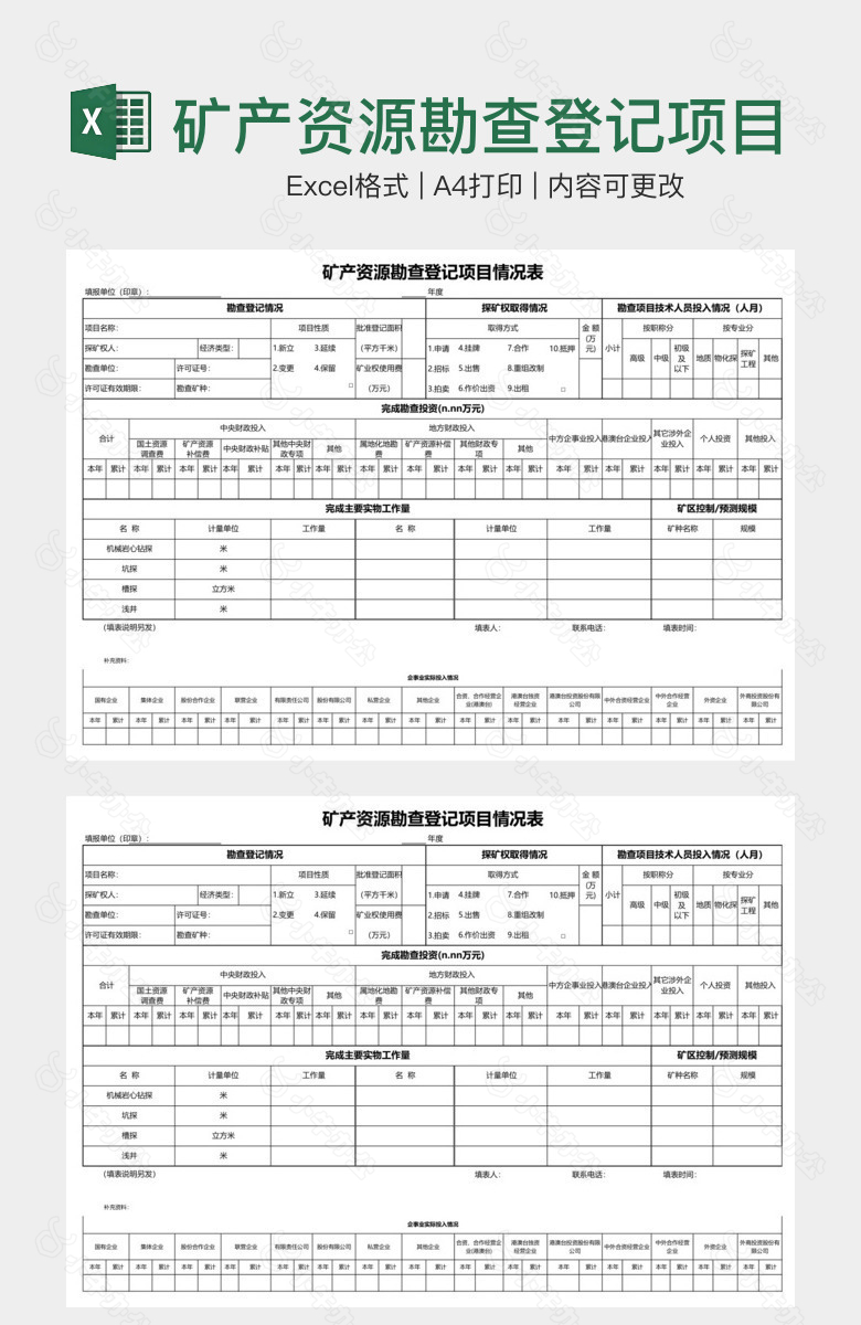 矿产资源勘查登记项目情况表