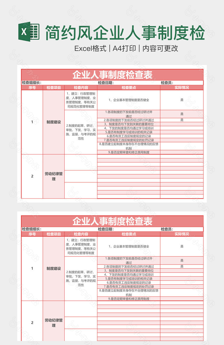 简约风企业人事制度检查表