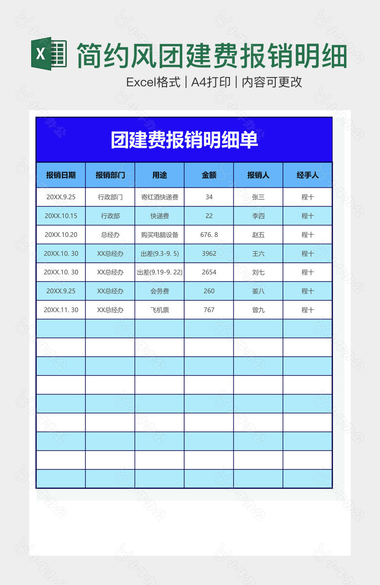 简约风团建费报销明细单