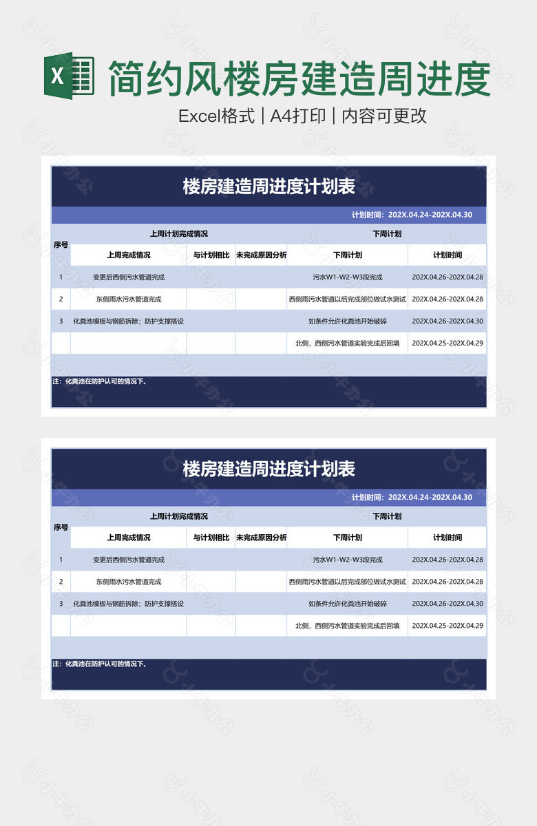 简约风楼房建造周进度计划表