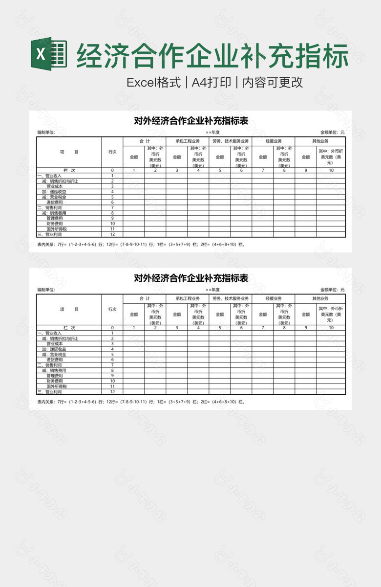 经济合作企业补充指标表