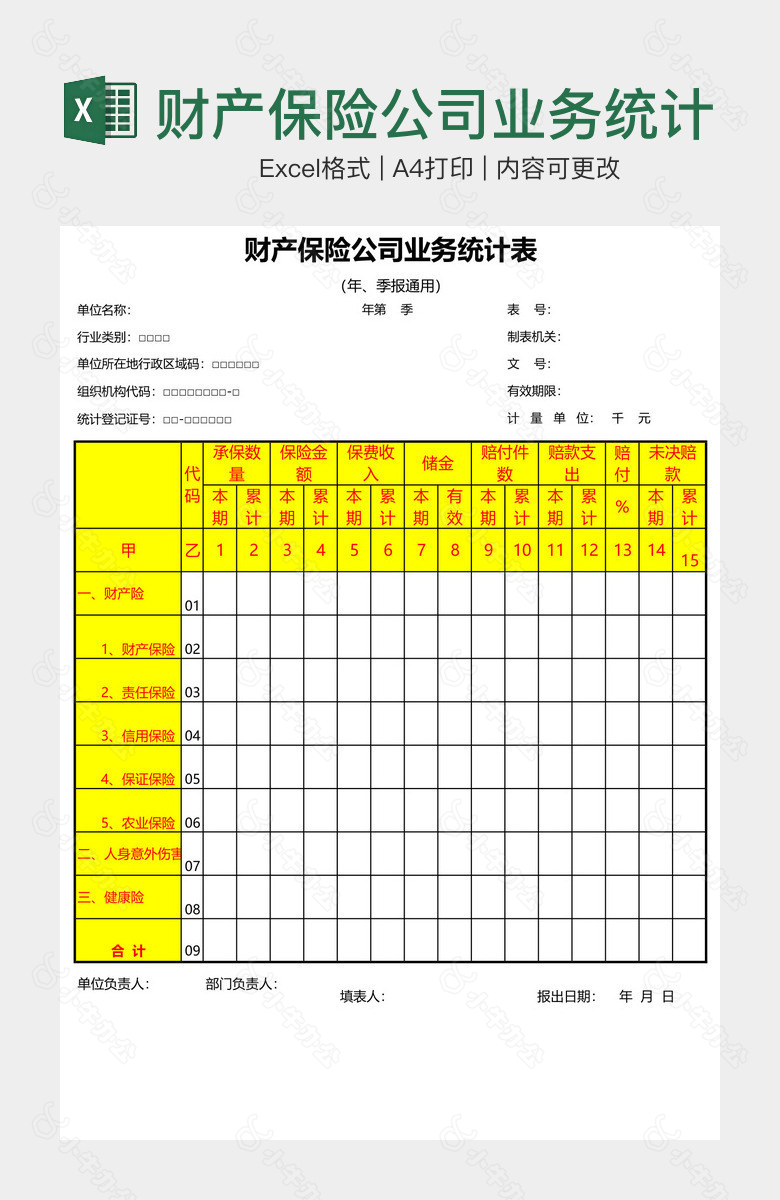 财产保险公司业务统计表