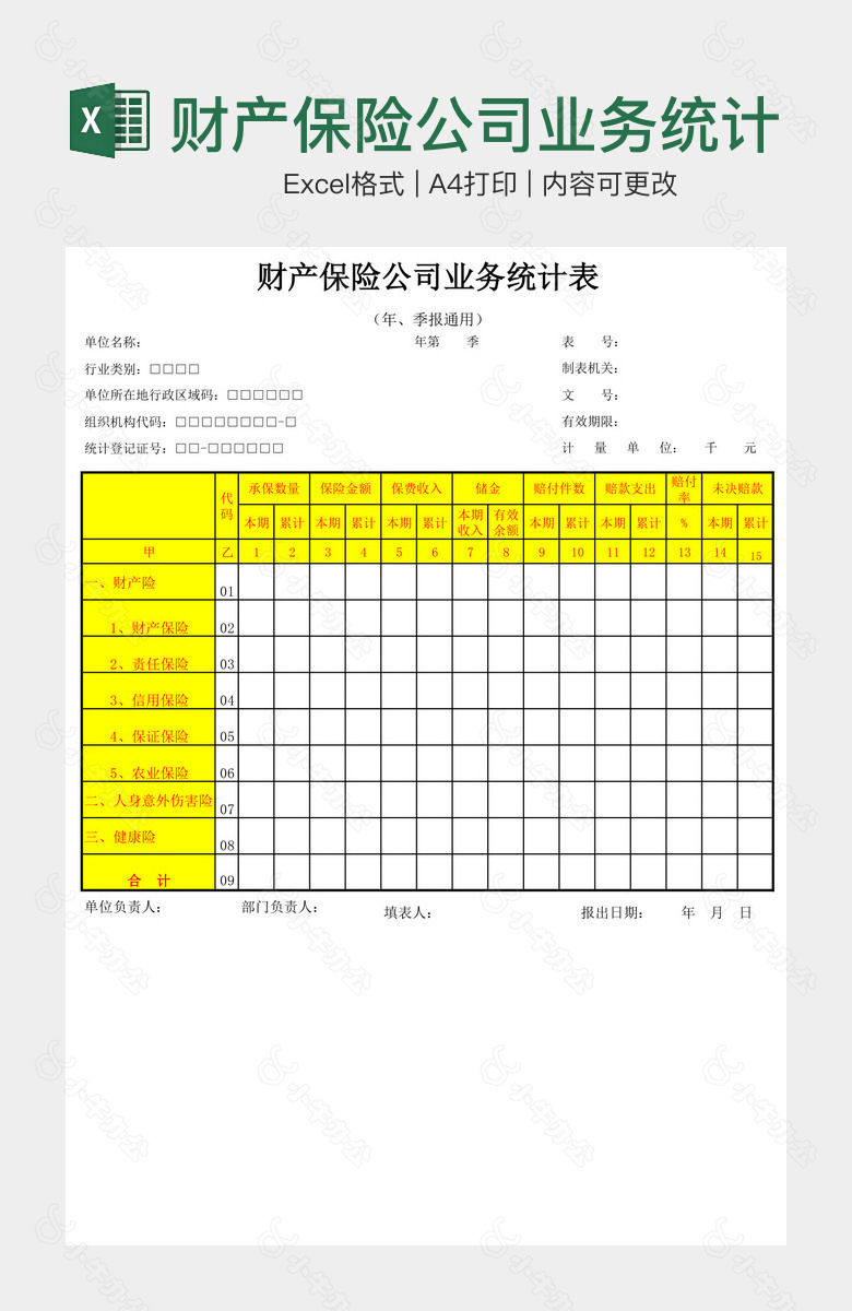 财产保险公司业务统计表自动