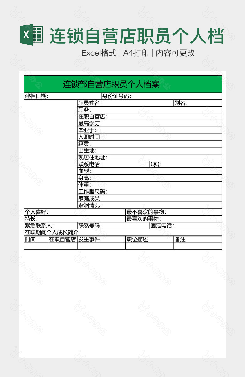 连锁自营店职员个人档案