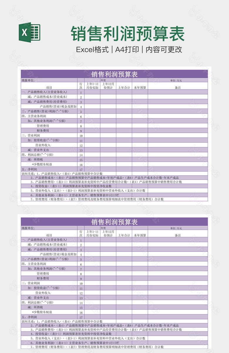 销售利润预算表