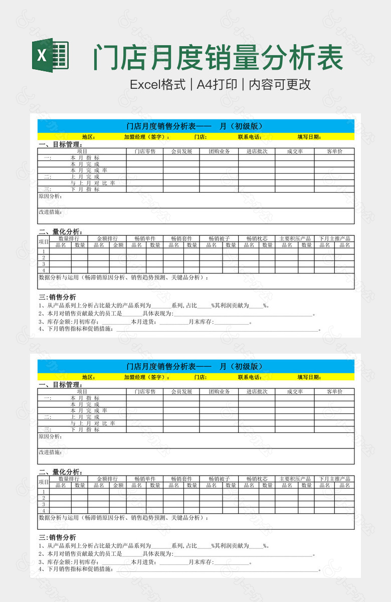 门店月度销量分析表