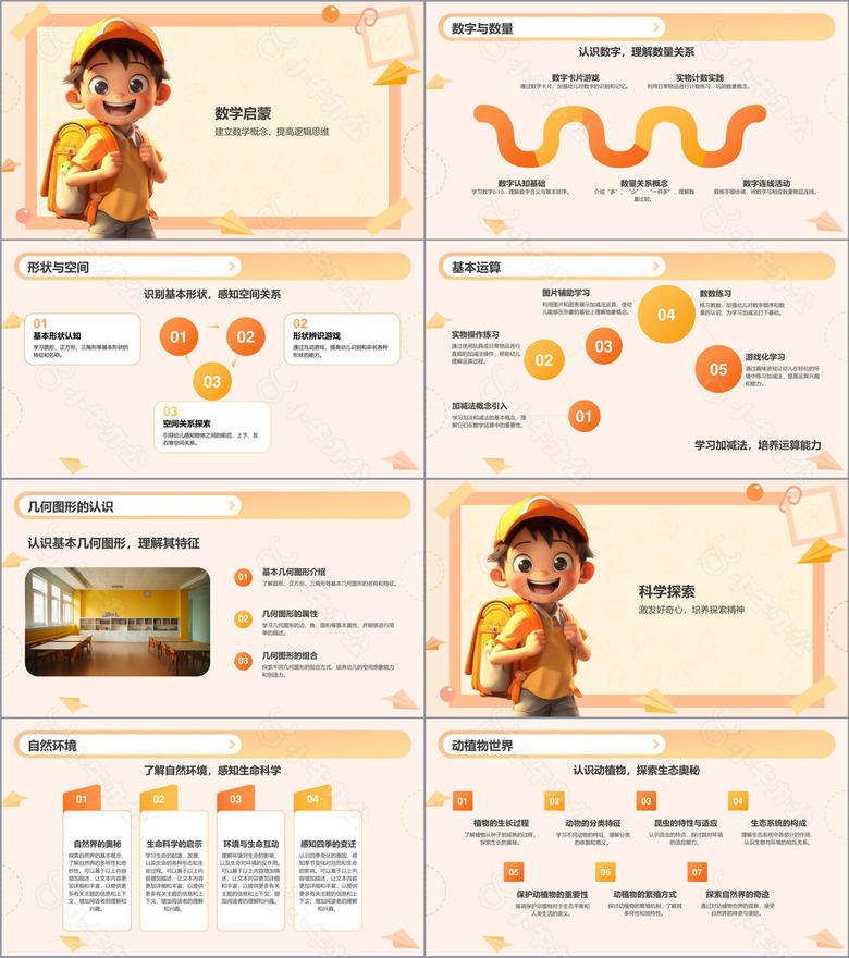 橙色3D风学前教育教学课件PPT模板no.2