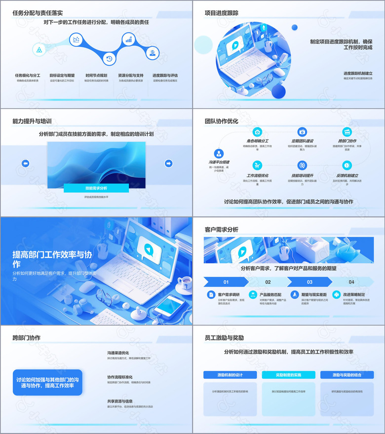 蓝色3D风部门工作会议PPT模板no.2