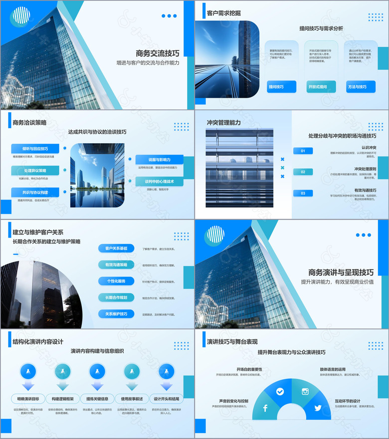 蓝色商务风职场沟通技巧PPT模板no.2