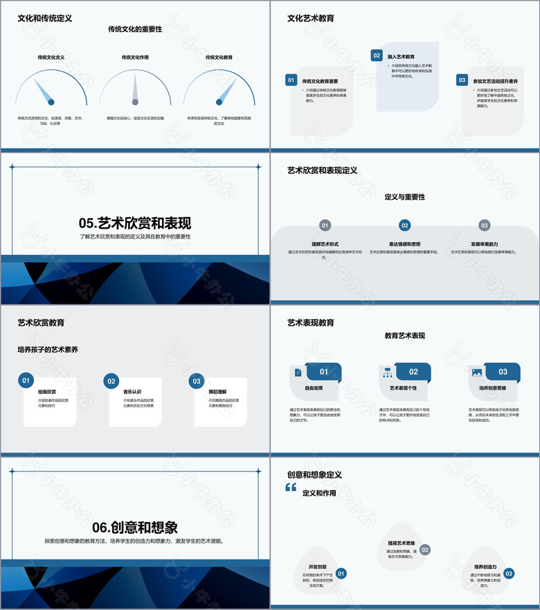 蓝色简约几何艺术教育课程PPT模板no.3