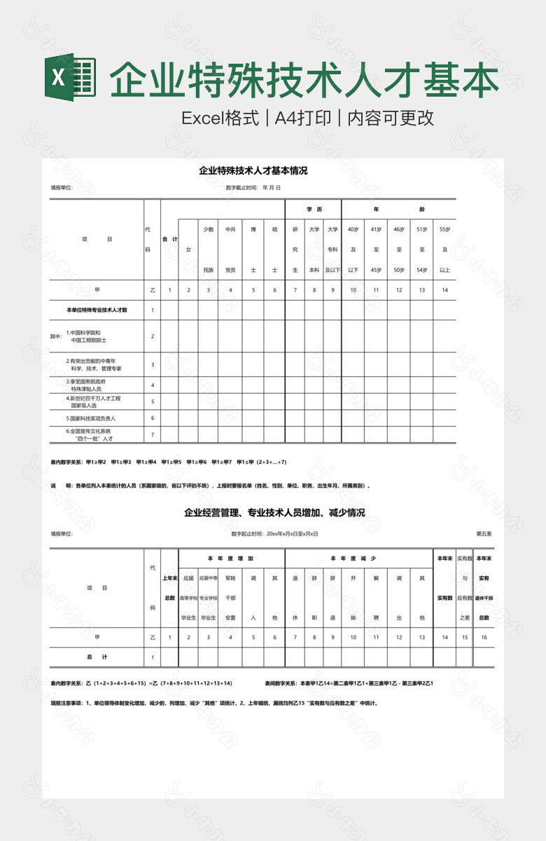 企业特殊技术人才基本情况表