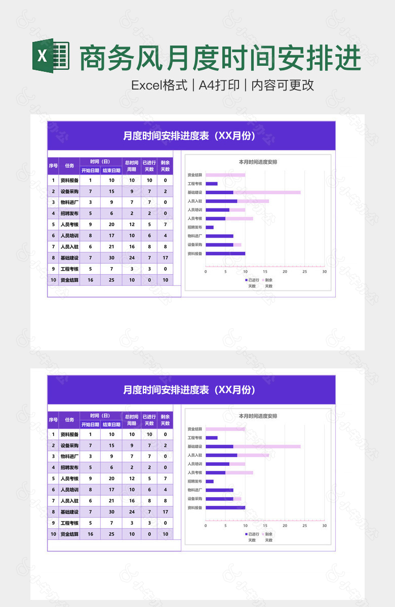 商务风月度时间安排进度表