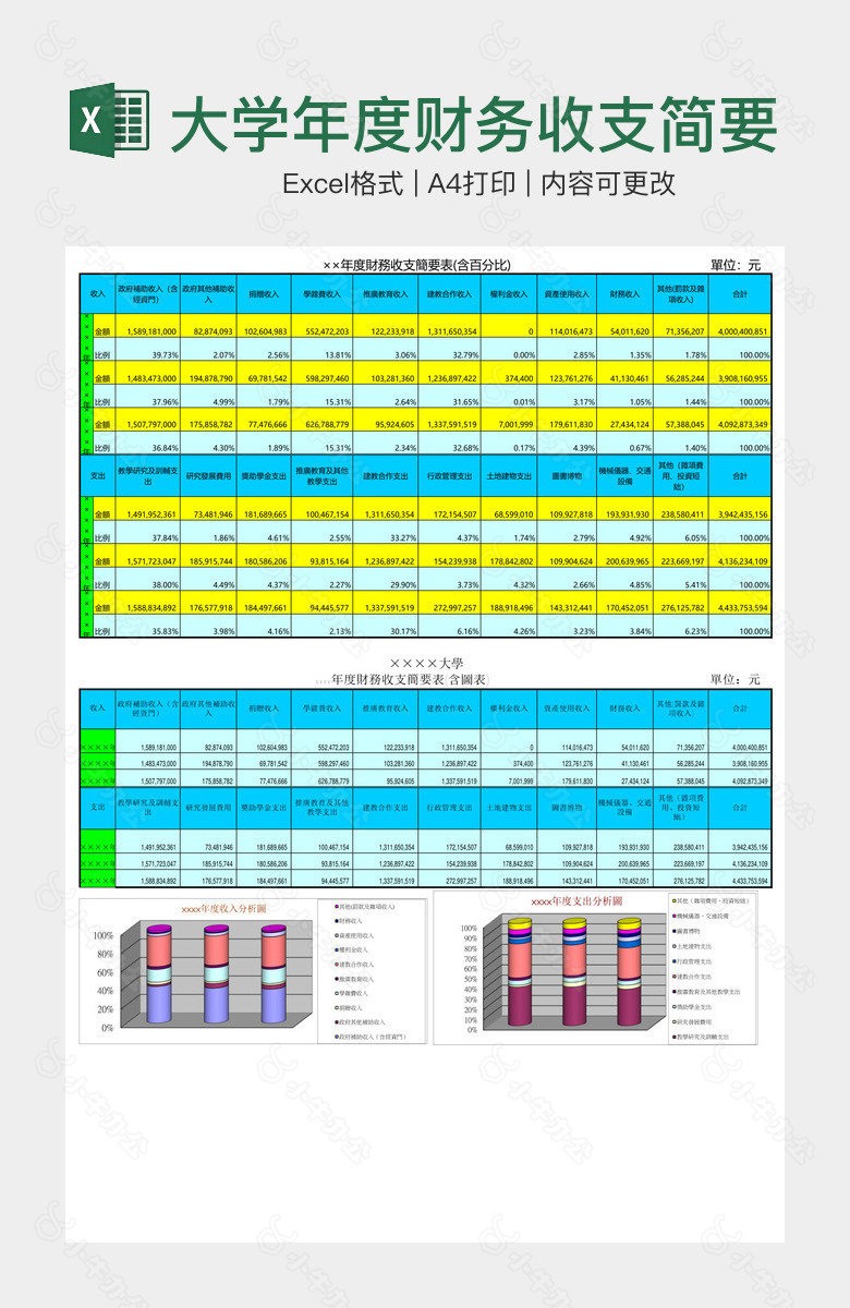 大学年度财务收支简要表