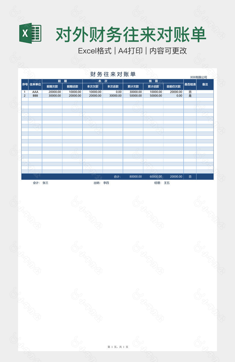 对外财务往来对账单