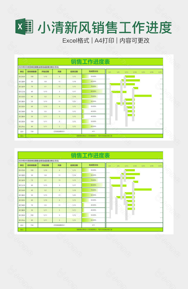 小清新风销售工作进度表
