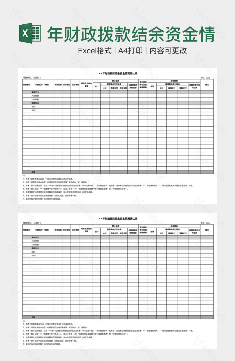 年财政拨款结余资金情况确认表