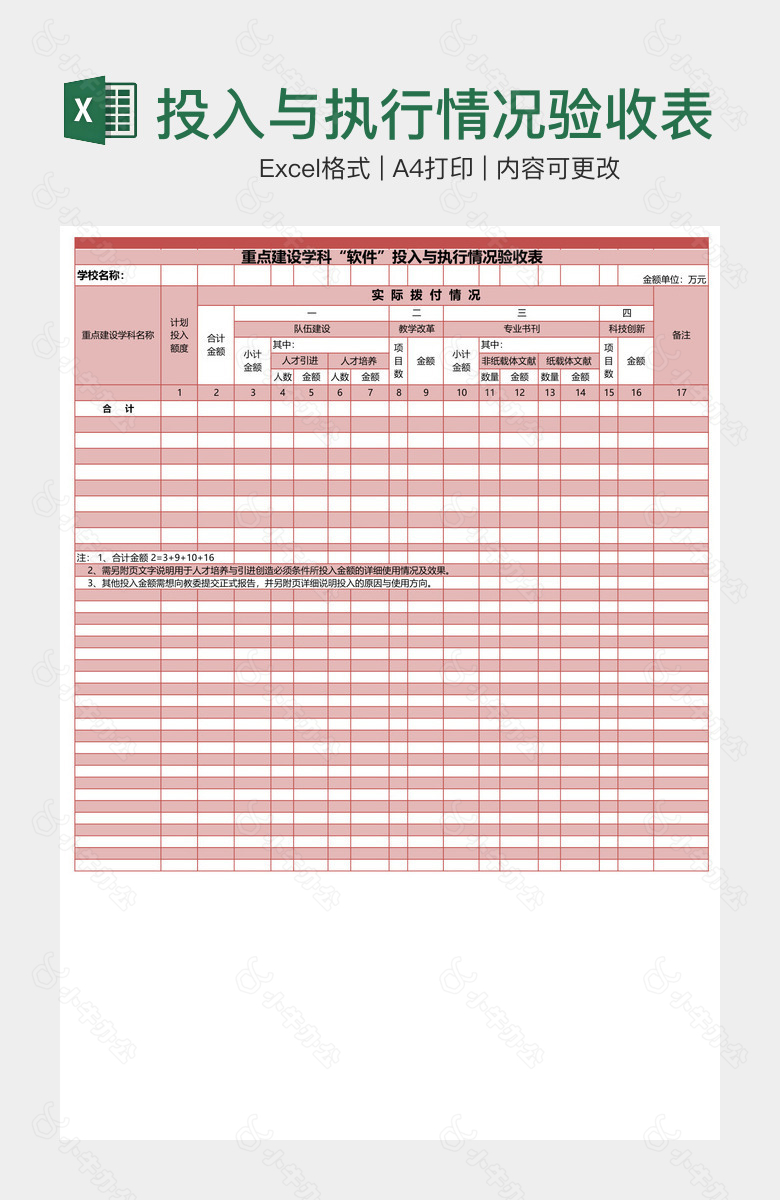 投入与执行情况验收表