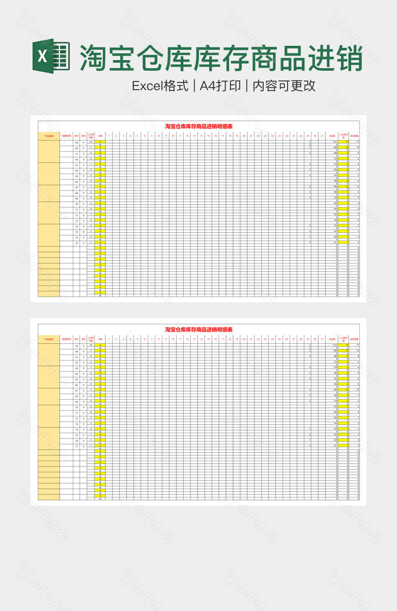淘宝仓库库存商品进销明细表