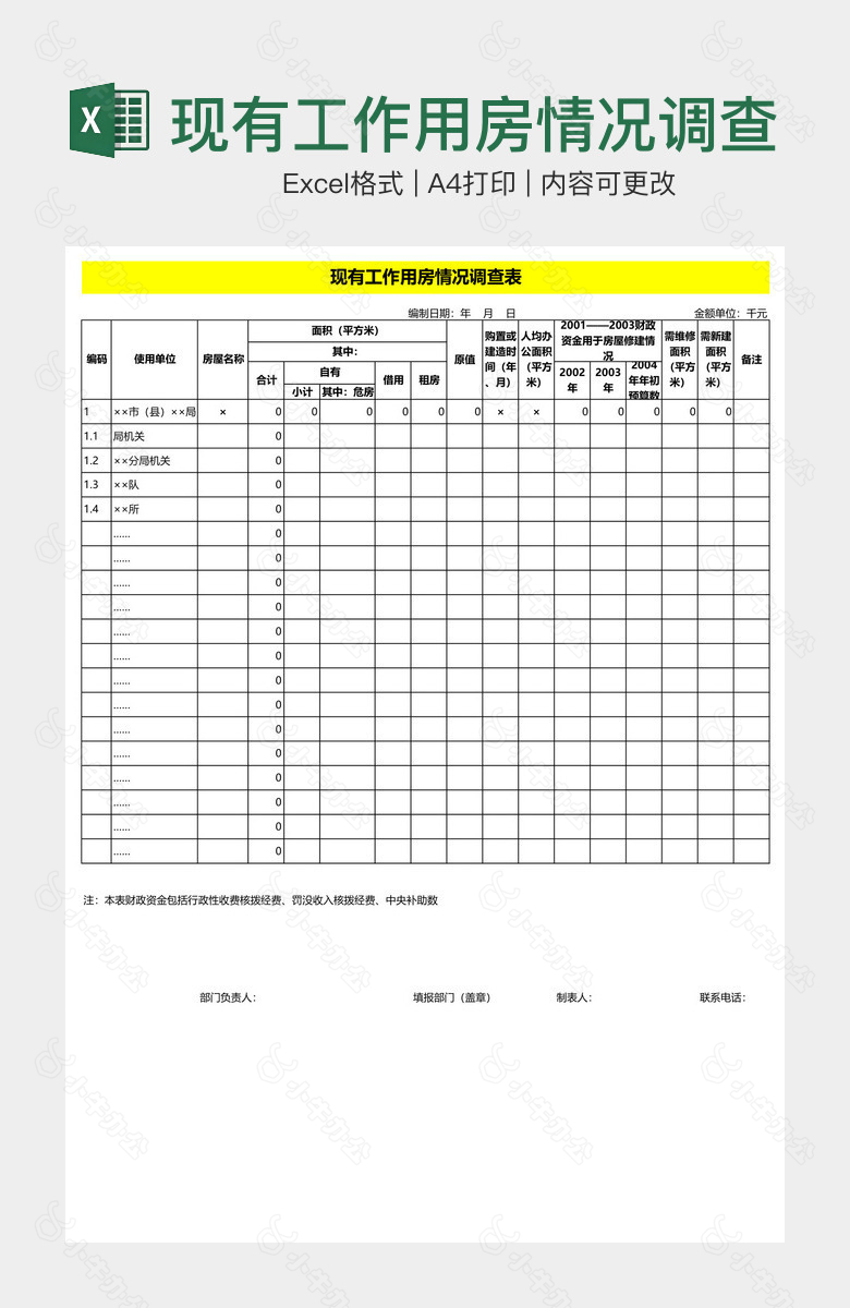 现有工作用房情况调查