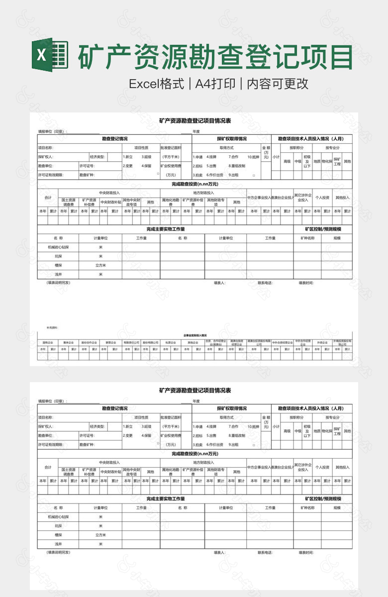 矿产资源勘查登记项目情况表