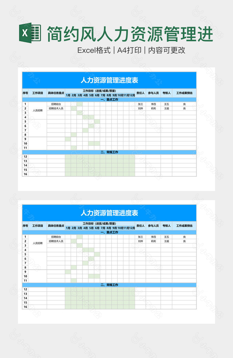 简约风人力资源管理进度表