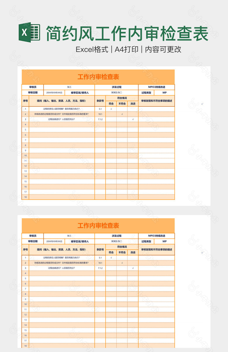 简约风工作内审检查表